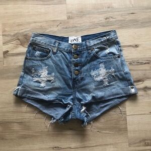 One Teaspoon Blue Distressed Jean Shorts
